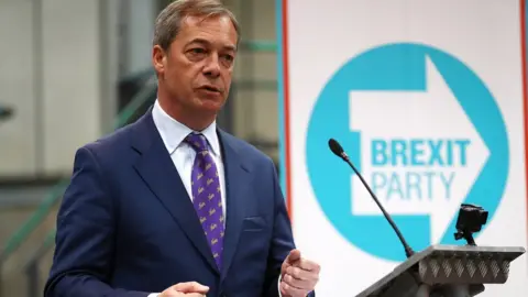 Getty Images Nigel Farage speaks at the launch of the Brexit Party's European Elections campaign in Coventry