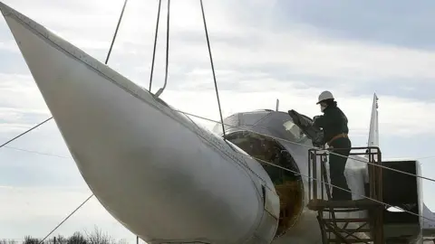 AFP A nuclear weapons-capable bomber being dismantled in Ukraine