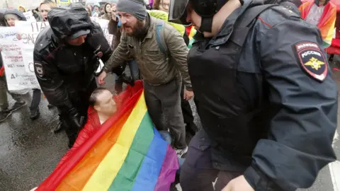 EPA Gay rights activist held by police in Russia