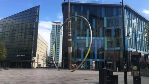 BBC Cardiff city centre deserted