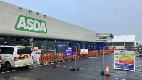 BBC Temporary ASDA store being built in the car park