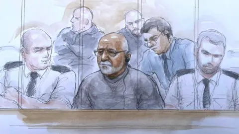 Helen Tipper for BBC Artist's impression of Piran Ditta Khan in court