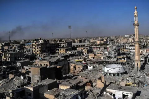 AFP Area surrounding municipal stadium in Syrian city of Raqqa on 16 October 2017