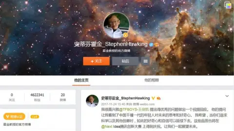 Weibo Screenshot of Stephen Hawking's Weibo account