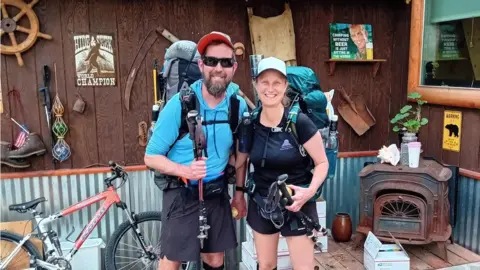 Richard Fletcher/Sarah Wooller The couple at Lions Den in Mazama not far from the starting point near the Canadian border