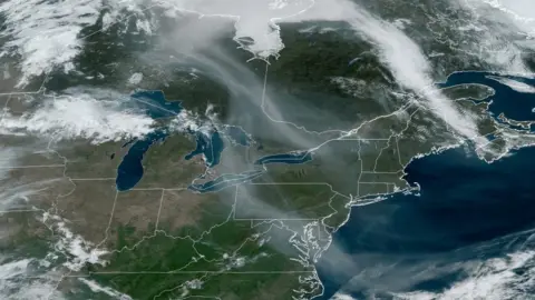 NOAA Satellite image from NOAA showing the path of the smoke