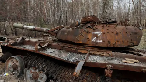 Reuters Image of a destroyed Russian tank in Ukraine