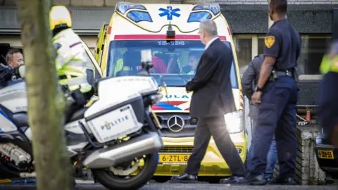 EPA An ambulance outside the Hague tribunal, 29 November