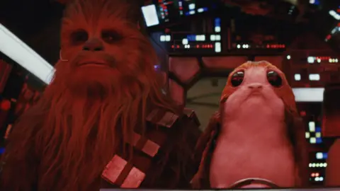 Disney/Lucasfilm Chewbacca and a 'Porg' in Star Wars: The Last Jedi