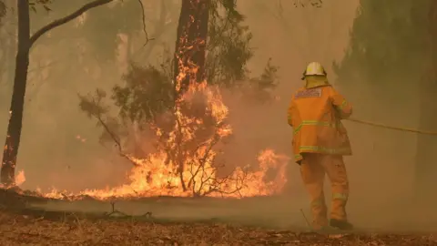 AFP A fireman fights a bushfire to protect a property in Balmoral, 150 kilometres southwest of Sydney