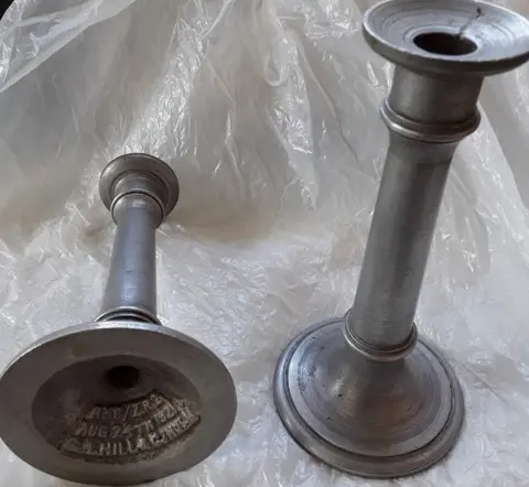 Colin Crawforth Aluminium candlesticks made from R38