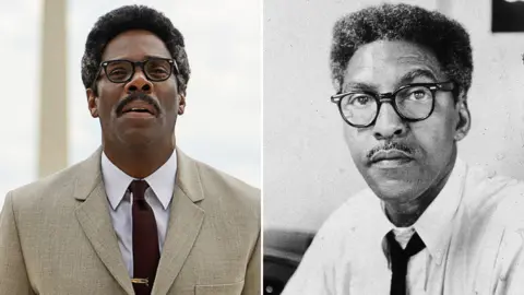 Getty/Netflix Colman Domingo as Bayard Rustin, and the real Bayard Rustin pictured in 1963