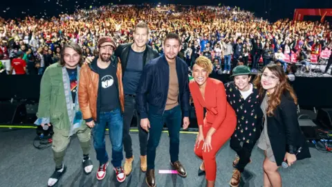 Getty Images The cast on stage with author Gerard Way