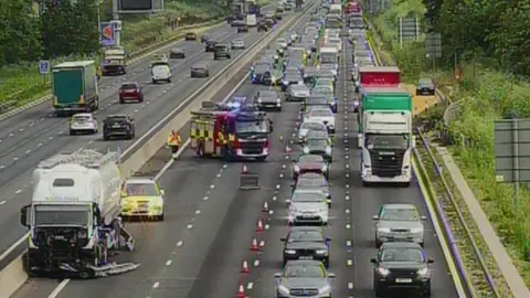 Buckinghamshire M1 closed for emergency repairs after tanker crash