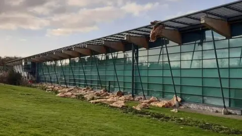 @connieegan94 Storm damage to the roof of the Bangor Aurora Aquatic and Leisure Complex