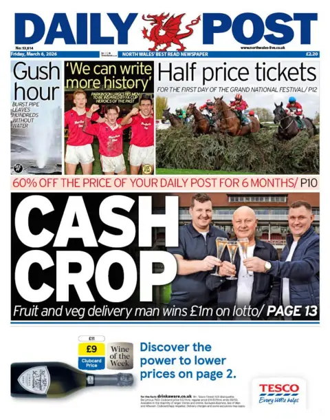 Daily Post The front page of the Daily Post. The main headline reads: 'cash crop'. Other headlines read: 'half price tickets' and '"we can write more history"'