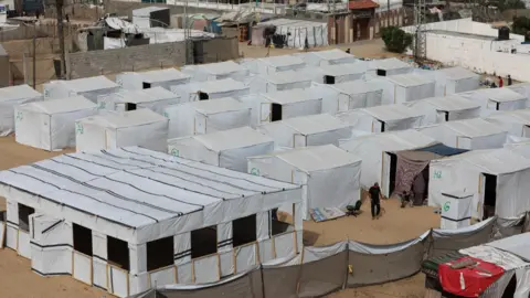 Reuters Tents constructed for displaced Palestinians in the al-Mawasi area, in the southern Gaza Strip (25 April 2024)