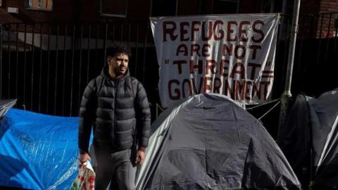 The asylum seekers have been living in a makeshift camp outside the International Protection Office 