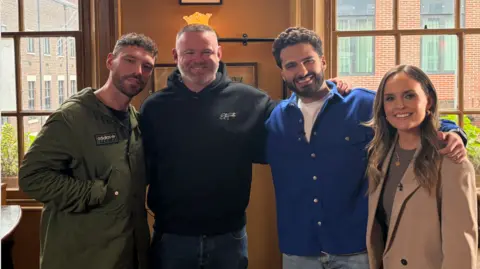 James Nelson-Joyce (left) with Wayne Rooney (second left), Kelly Somers (right) and Kae Kurd (second right)
