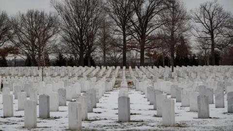 Tombstones lined up at Arlington National Cemetery