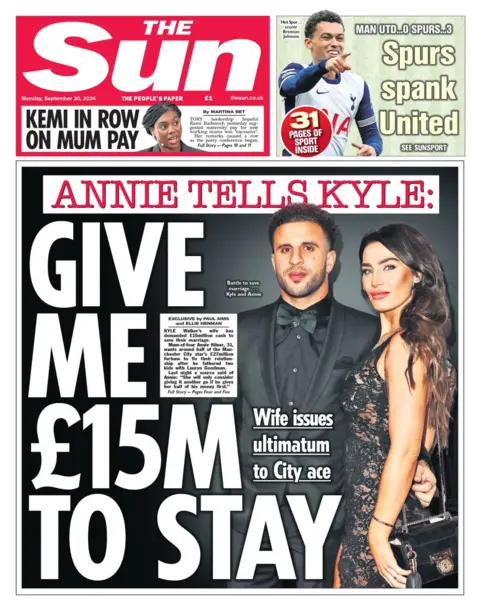 The Sun front page for 30 September