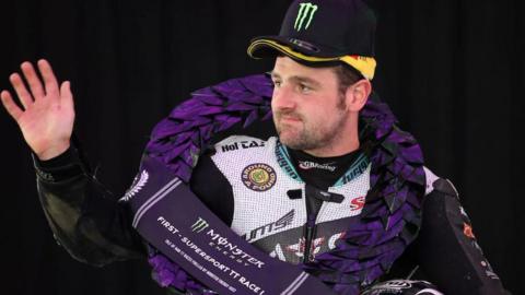 Michael Dunlop celebrates after one of his 11 Supersport wins to date