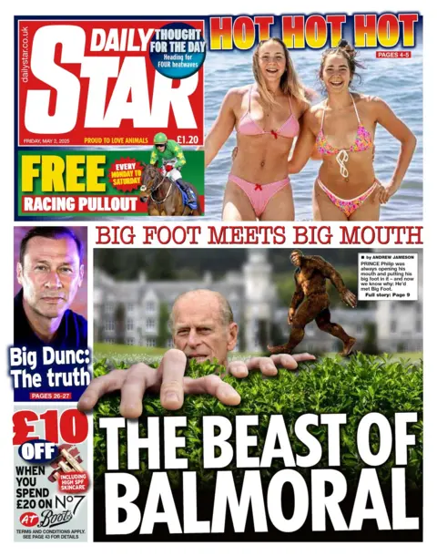The headline on the front page of the Daily Star reads "the beast of Balmoral".