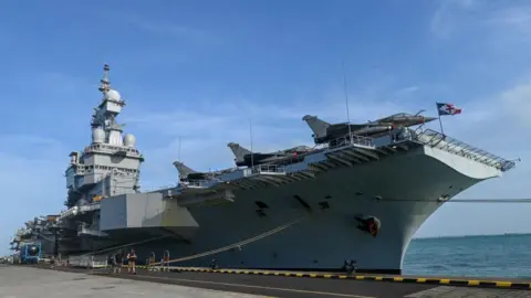 The aircraft carrier pictured in 2025 during a media tour