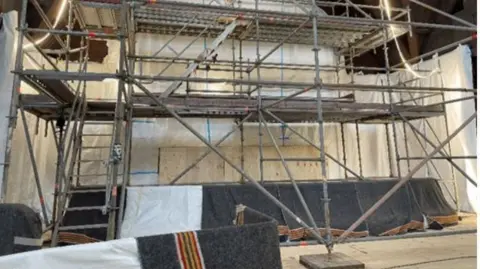 LKAB Metal scaffolding securing the interior parts of the church