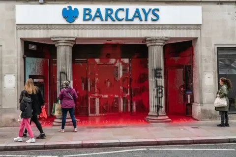 Getty Images Barclays in Richmond, south-west London, after a protest by Palestine Action