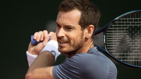 Andy Murray hits a return during French Open practice