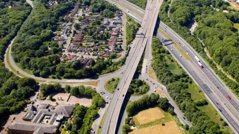 An aerial view of the A229 Blue Bell Hill between Medway and Maidstone.