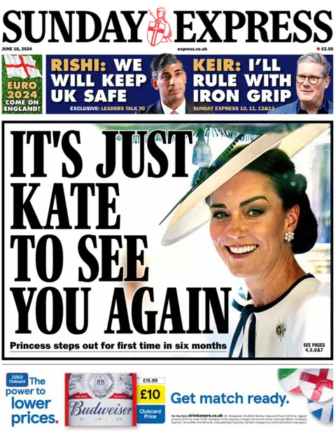 The headline on the front page of the Sunday Express read: "It's just Kate to see you again"