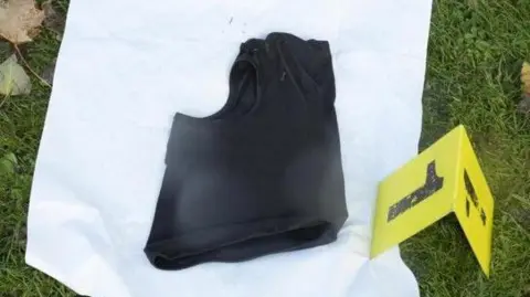 North Wales Police Police photograph taken by scenes of crime officers of a black balaclava worn by Tristan Roberts during the attack on Angela Shellis.