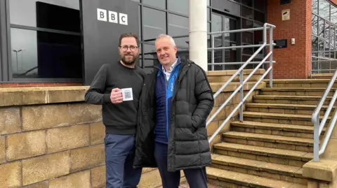 Matt Weigold and Matt Barlow at the end of the race across the East Midlands