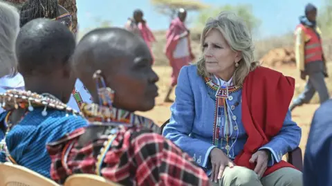 AFP US First Lady Jill Biden (R) meets with women from the Maasai community at Loseti village in Kajiado county, Kenya, on February 26, 2023