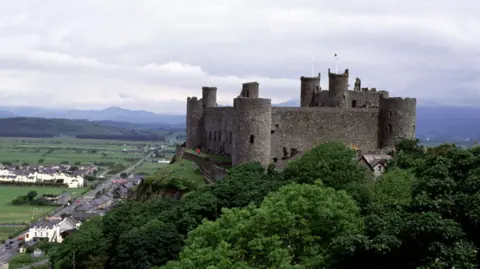 An aerial view of Harlech Castle.