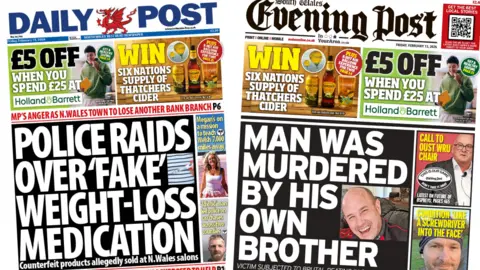 Front pages of Daily Post and South Wales Evening Post