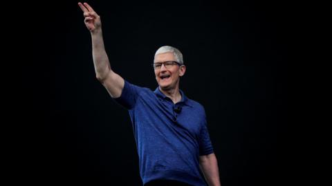 Apple boss Tim Cook pictured on-stage at WWDC 2024