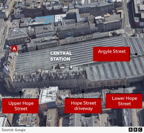graphic showing the entrances to Glasgow central station