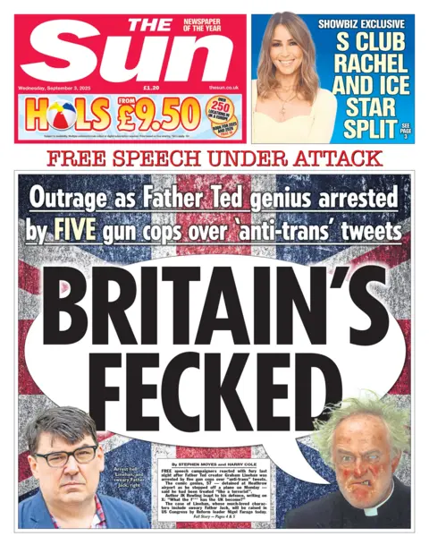 The headline on the front page of the Sun reads: "Britain's fecked".