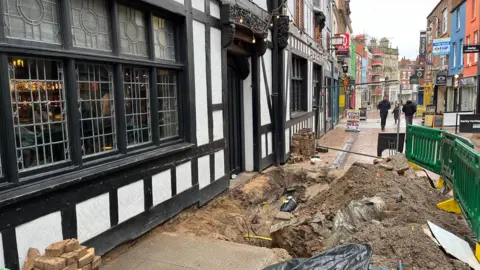 Excavated piece of street outside of the Old Bell Hotel in Derby