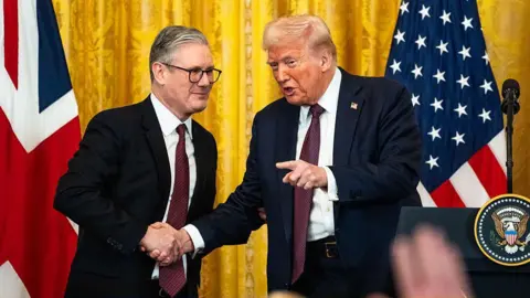 UK Prime Minister Sir Keir Starmer shaking hands with US President Donald Trump