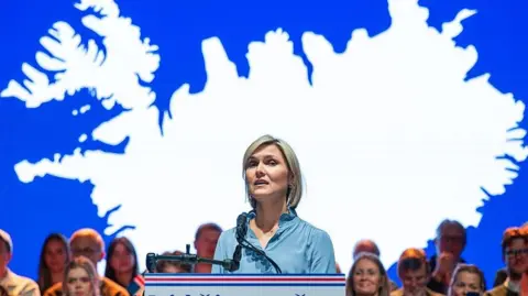 Iceland Prime Minister Kristrun Frostadottir participates in a listening session on the upcoming referendum on August 26, 2026