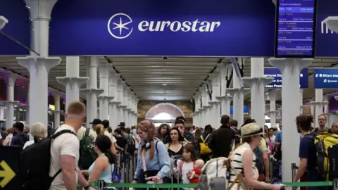 Crowds queuing at St Pancras station