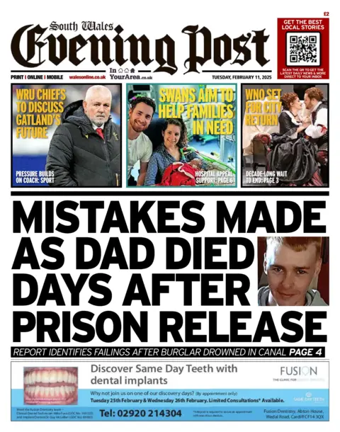 South Wales Evening Post The front page of the South Wales Evening Post