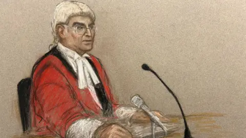  Julia Quenzler for BBC Courtroom sketch of  Judge, Mr Justice Goss