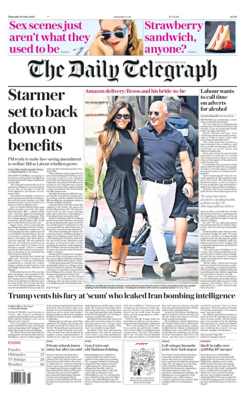 "Starmer set to back down on benefits" reads the headline on the front page of The Daily Telegraph.