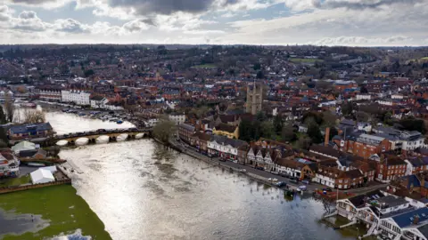 Aerial view of Henley-on-Thames from a drone