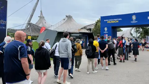 Queue to get into the Olympiapark fan zone